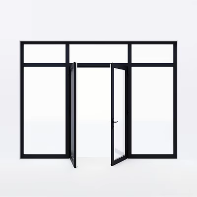 Modern Sliding Door With Black Frame Transparent Glass And Open Minimalist Structure 3d model