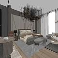 Luxurious Modern Hotel Room Interior With Large Bed Floor Lamp Sofa And Decorative Chandelier