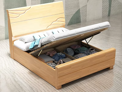 Wooden Children's Bed with Lift-Up Frame and Storage Drawers for Kids Room 3d model