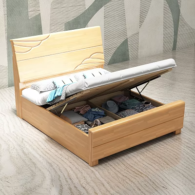 Wooden Children's Bed with Lift-Up Frame and Storage Drawers for Kids Room 3d model