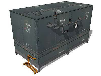 Industrial Storage Tank Equipment With Metal Pipes Gauges And Support Legs 3d model