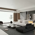 Modern Living Room Interior With Large Sofa Coffee Table And Bookshelf Area
