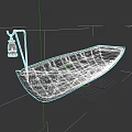 Vintage Wooden Boat With Lit Lantern And Wooden Seats On Dark Background