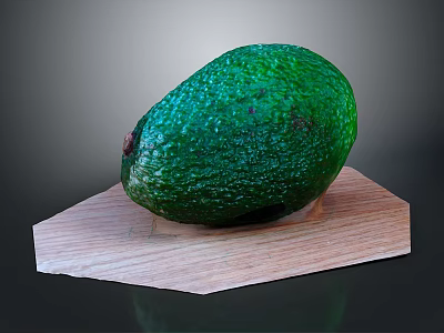 Ripe Fresh Green Avocado With Rough Texture On Wooden Cutting Board 3d model