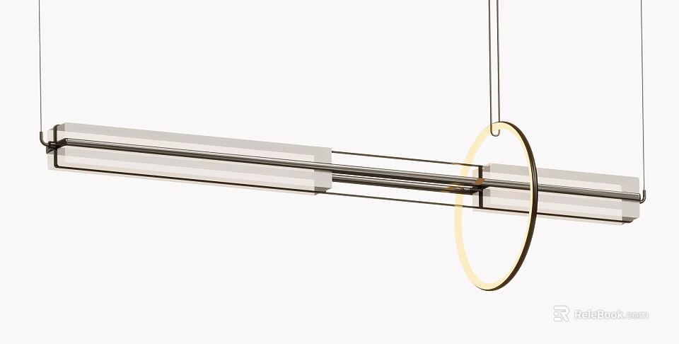 Modern Stylish Pendant Light Design With Linear Glass And Circular Metal Ring Fixture 3d model 