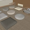 Japanese Style Tea Table And Chairs With Tatami Floor Cushions And Wooden Wall