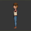 3D Boy Character With Brown Hair Headband Red White Striped Shirt Blue Pants Orange Shoes