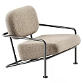 Modern Beige Fabric Accent Chair With Black Metal Frame And Sleek Armrests Design