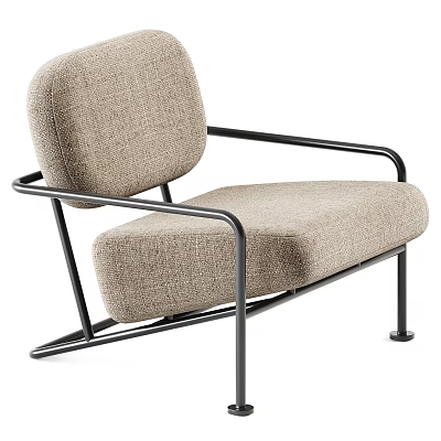 Modern Beige Fabric Accent Chair With Black Metal Frame And Sleek Armrests Design 3d model