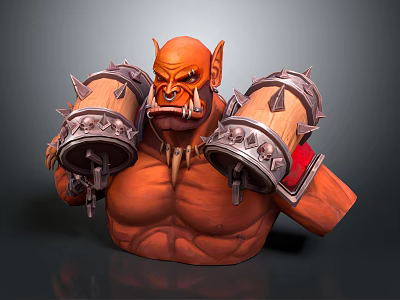 Muscular Fantasy Orc Character With Horns Fangs Spiked Shoulder Barrels And Metal Accents 3d model