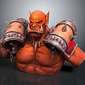 Muscular Fantasy Orc Character With Horns Fangs Spiked Shoulder Barrels And Metal Accents