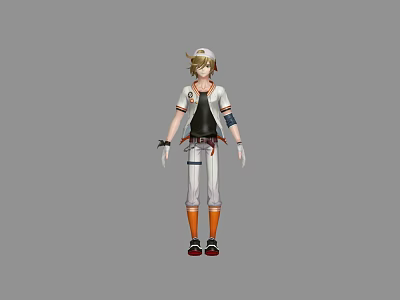 Anime Style Game Movie Character Wearing White Jacket Black Inner And Orange Socks 3d model