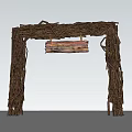 Twig Woven Entrance Gate with Hanging Wooden Sign Rustic Natural Design