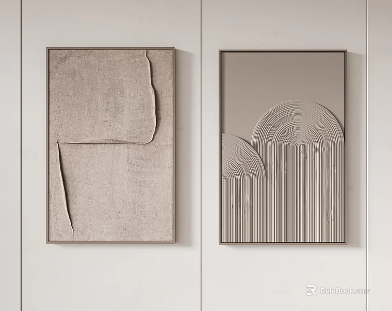 Modern Textured Wall Decor with Geometric Shapes and Neutral Tones Artwork 3d model