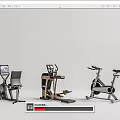 Variety of Fitness Sports Equipment Including Elliptical Trainer Stationary Bike Step Machine and Barbell Rack