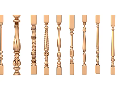 Decorative Railing Balusters With Various Intricate Patterns And Metallic Details 3d model