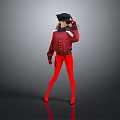 Game Movie Character In Red Jacket Black Hat And Red Leggings Standing Pose
