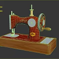 Classic Vintage Red Sewing Machine With Wooden Base And Rotary Wheel