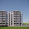 Modern School Building Exterior With Multi Story Structure Large Windows Green Lawns And Parking Area