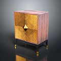 Wooden Side Table With Gold Striped Design And Triangular Accent Black Legs Gold Feet