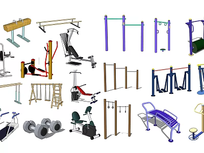 Diverse Sports Equipment Collection Featuring Gym Machines Outdoor Fitness Gear and Training Tools 3d model