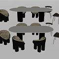 Modern Dining Table Set With Oval White Tabletop Black Legs And Various Modern Designed Chairs 3d model