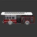 Red And Silver Fire Truck With Extended Ladder And Reflective Surface