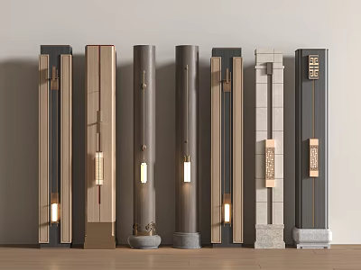 New Chinese Style Column New Chinese Style Long Strip Wall Lamp Stigma Roman Column Cylindrical Stone Pillar 3d model