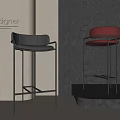 Designer Modern Bar Stools With Black Red Leather Seats And Metal Frames