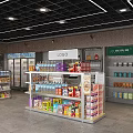 Organized Supermarket Interior With Shelves Displaying Various Products Including Beverages Snacks And Canned Goods