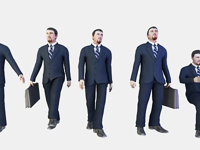 Businessman In Formal Suit With Briefcase Showing Different Standing And Sitting Poses 3d model