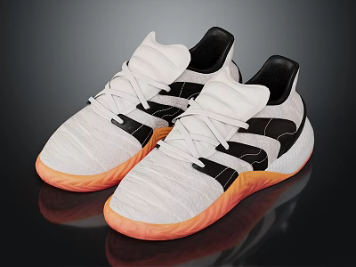 White Athletic Sneakers With Orange Sole And Black Stripes Knit Upper Design 3d model