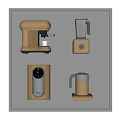 Modern Beige Kitchen Appliances Set With Coffee Maker Blender Water Dispenser And Kettle