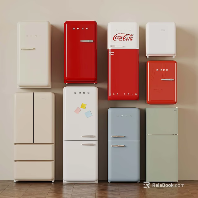 Colorful Vintage Refrigerators Featuring Various Brand Logos And Designs 3d model 