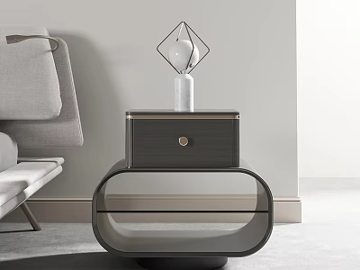 Modern Bedside Table Design With Wooden Drawer Metal Accents And Decorative Glass Lamp 3d model