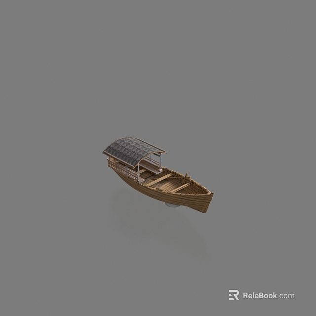 Wooden Boat Traditional Design With Brown Canopy And Wooden Seats 3d model 