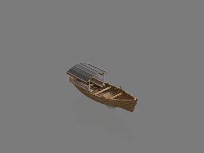 Wooden Boat Traditional Design With Brown Canopy And Wooden Seats 3d model