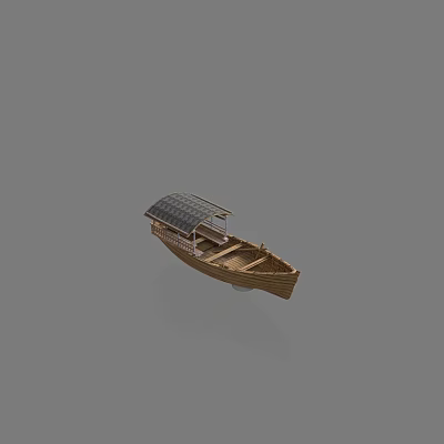 Wooden Boat Traditional Design With Brown Canopy And Wooden Seats 3d model