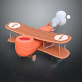 Adorable Toy Biplane With Orange Body Wooden Wings Number 1 And White Smoke Trail