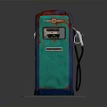Rusted Vintage Gas Pump With Green Red Finish And Fuel Nozzle On Base