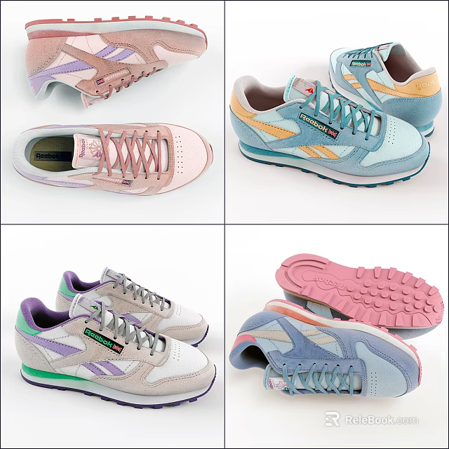 Pastel Colored Lace Up Sneakers With Retro Design And Rubber Soles 3d model 