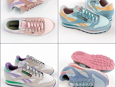 Pastel Colored Lace Up Sneakers With Retro Design And Rubber Soles 3d model