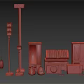 Urban Street Scene Components With Traffic Light No Parking Sign Vending Machine And Neon Billboards
