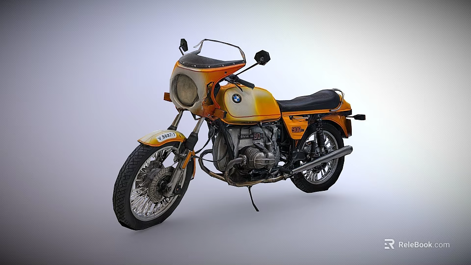 Vintage Orange And White Motorcycle With Round Headlight And Black Seat 3d model 