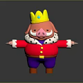 Animated Pig Game Character Wearing Red Coat With White Beard Yellow Crown And Purple Pants
