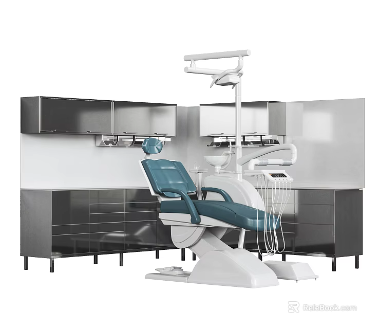 Modern Professional Dental Medical Equipment With Treatment Chair Lamp And Storage Cabinets 3d model 