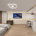 Modern Living and Dining Room Interior With Open Layout Sofa Dining Table and Area Rug