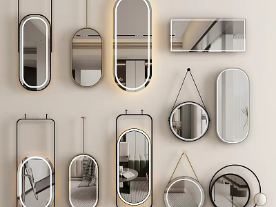 Various Stylish Hanging Mirrors In Different Shapes And Modern Designs 3d model