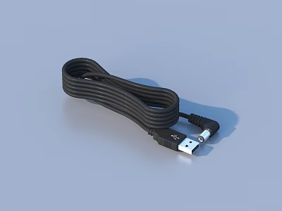 Black USB Data Cable Wound Design With USB And Micro USB Connectors For Daily Life 3d model