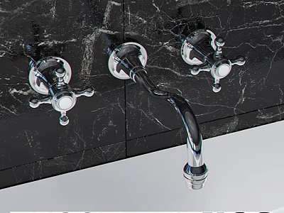 Elegant Chrome Bathroom Faucet With Black Marble Countertop And Handles 3d model